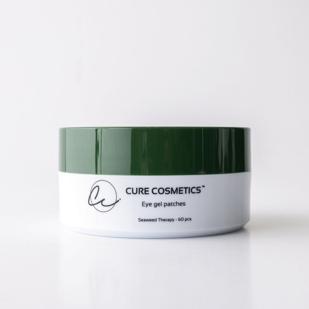Seaweed Therapy øyemasker fra Cure Cosmetics – produktboks med 60 hydrogel eye patches som reduserer poser og rynker under øynene.